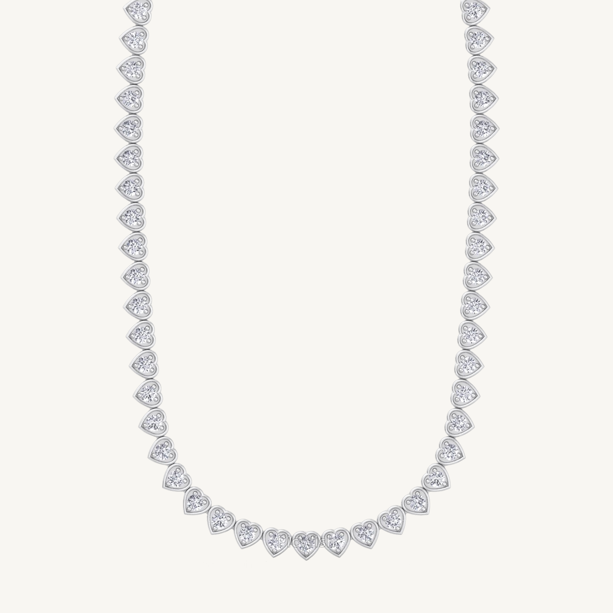 Heart Shape Cluster Natural Diamond Tennis Necklace 14K Solid Gold
