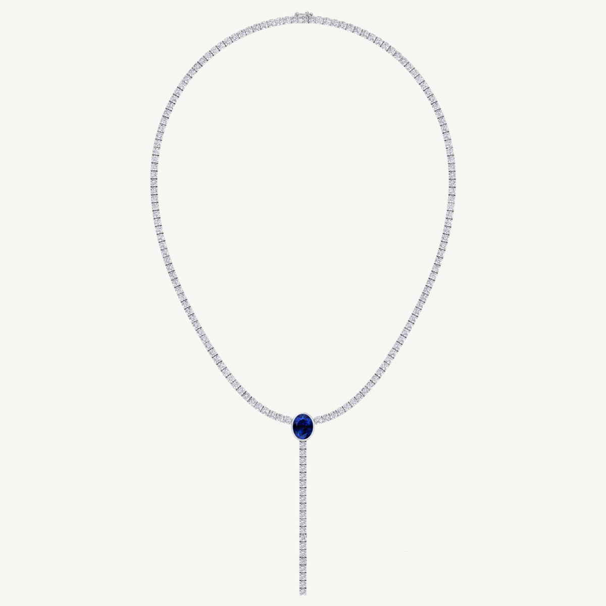 10.50CT T.W Round Natural Diamond Lariat Tennis Necklace with Natural Blue Sapphire Centerpiece