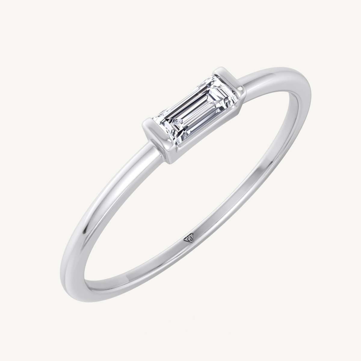 (.25Ct T.W.) Dainty Baguette Diamond Solitaire Stackable Ring