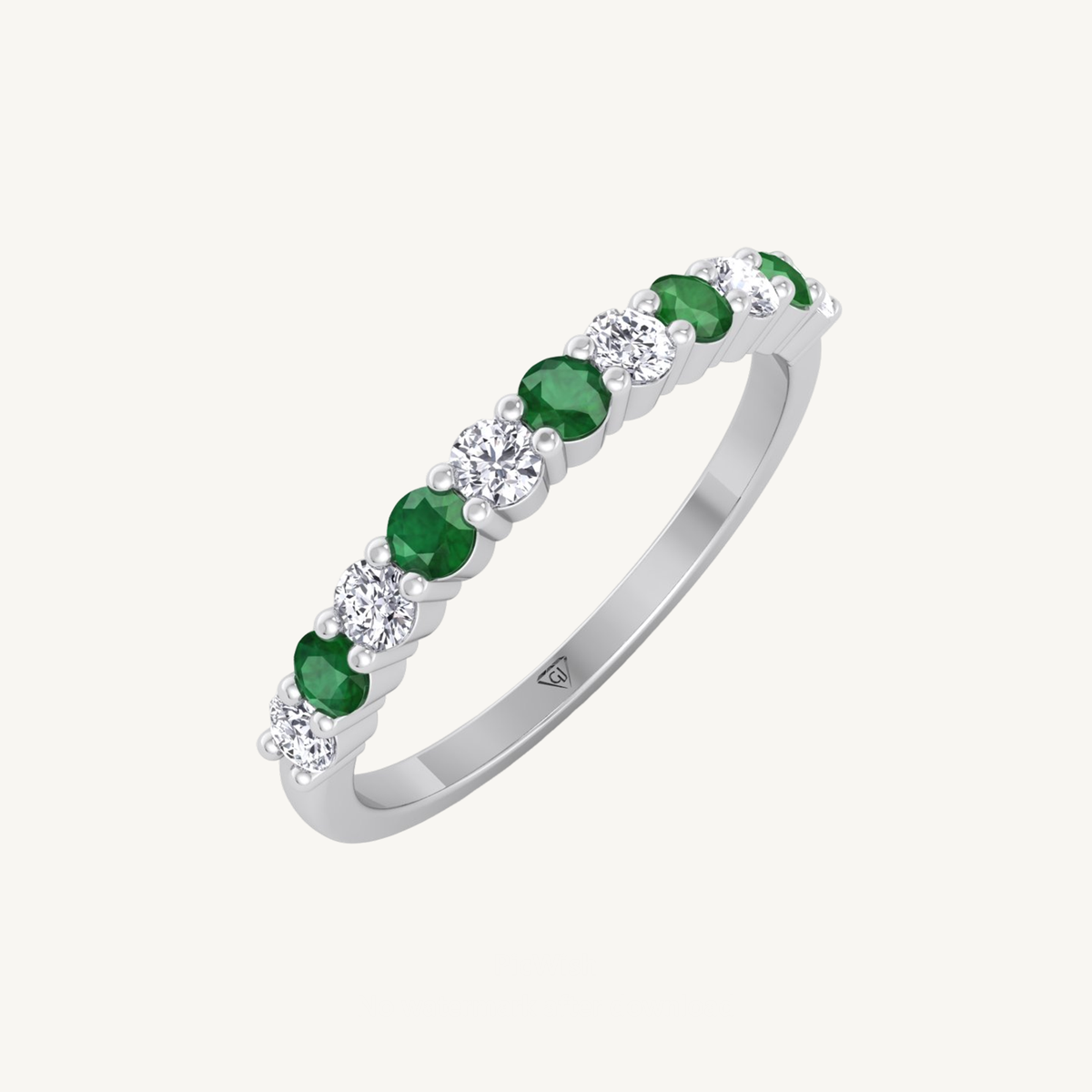 0.70CT Round Alternating Natural Green Emerald and Diamonds Halfway Eternity Band