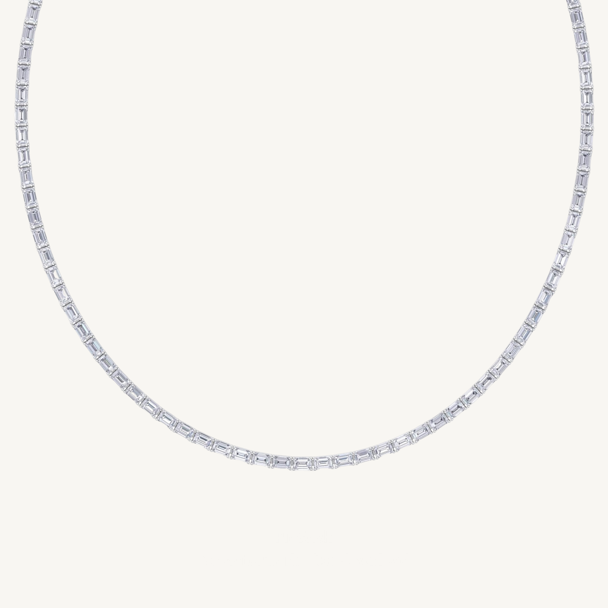 Emerald Shape East to West Natural Diamond Tennis Necklace 14K Solid Gold