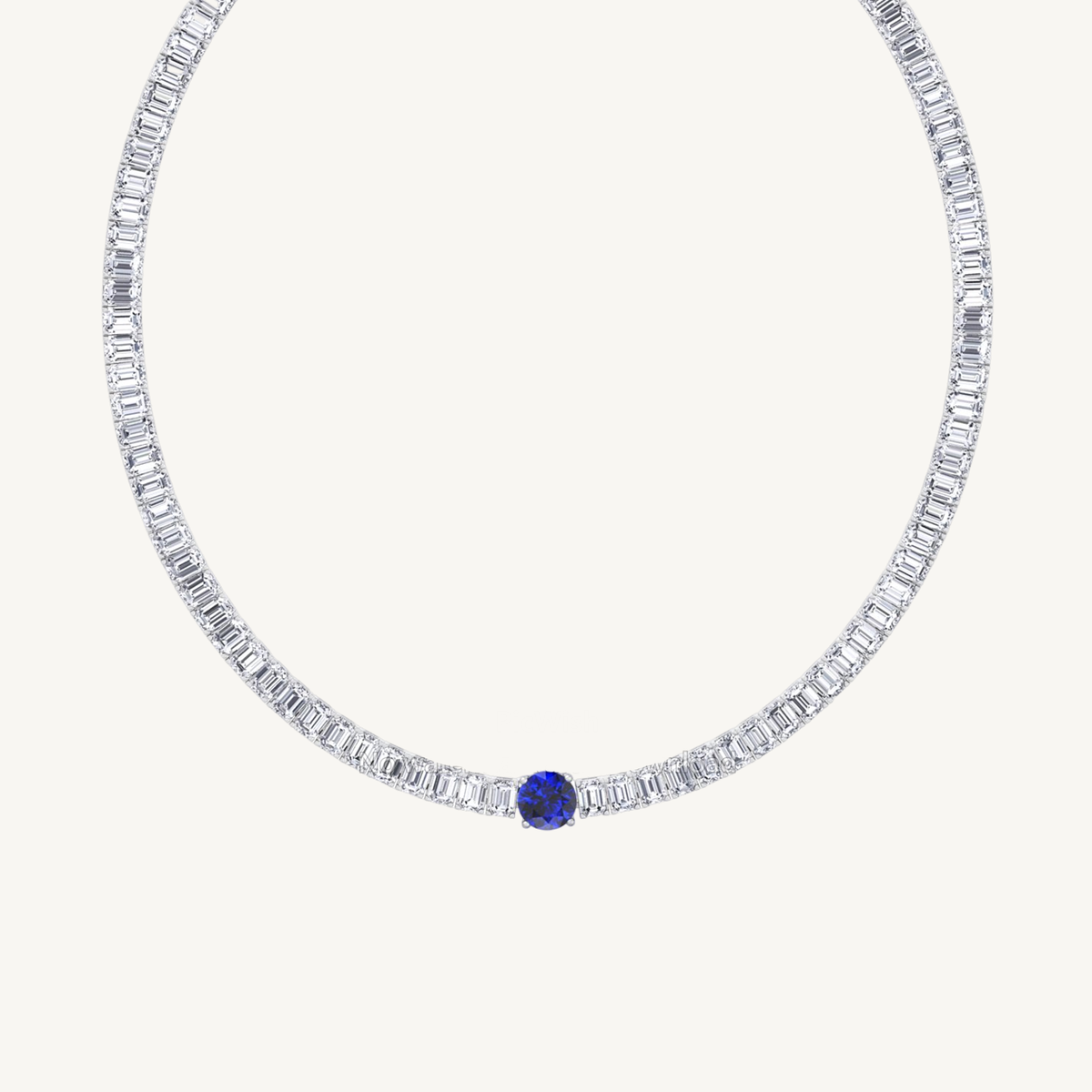 Natural Round Sapphire and Emerald Diamond Tennis Necklace