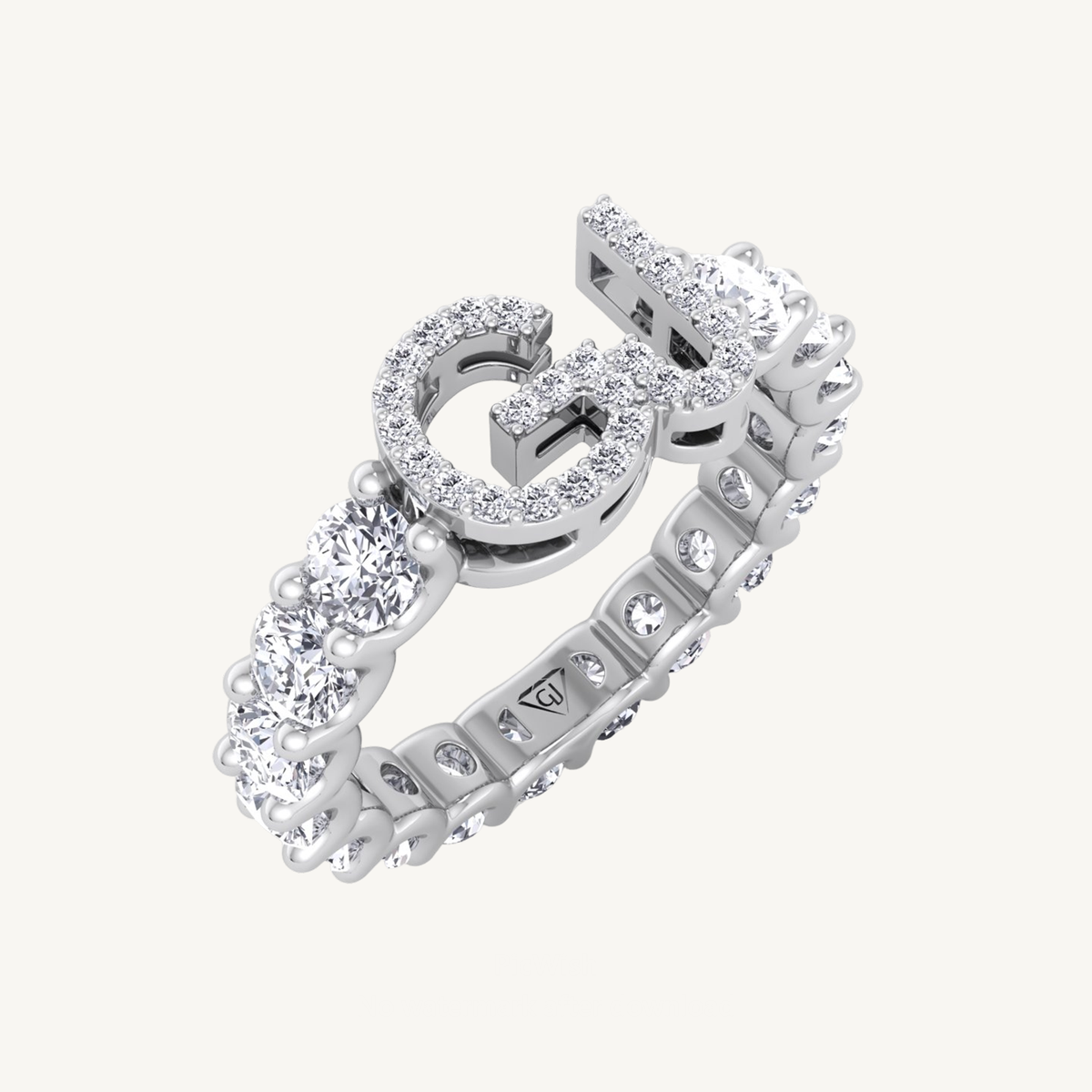 Custom Initial Round Shape Natural Diamond Eternity Band
