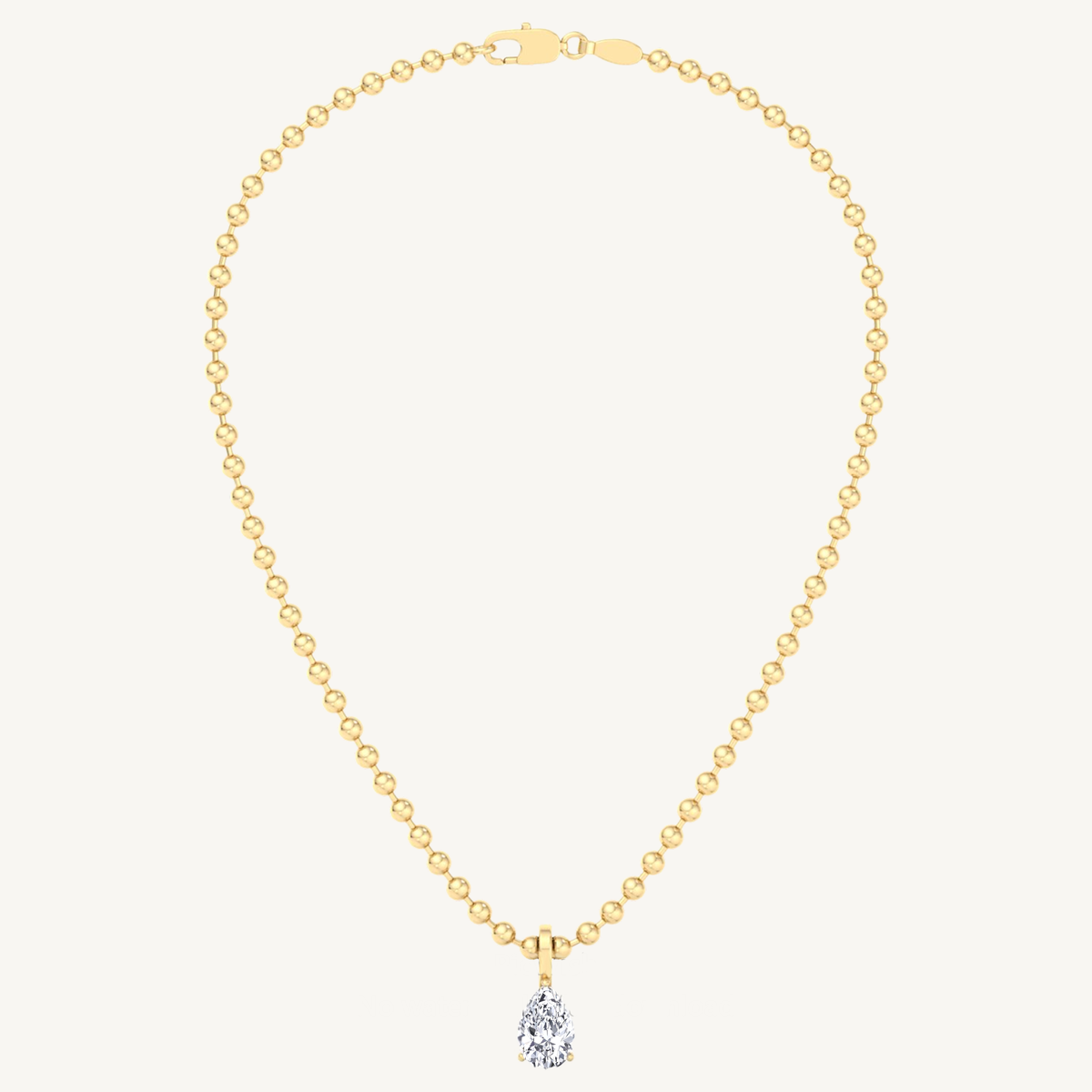 Natural Diamond Beaded Necklace with Pear Pendant