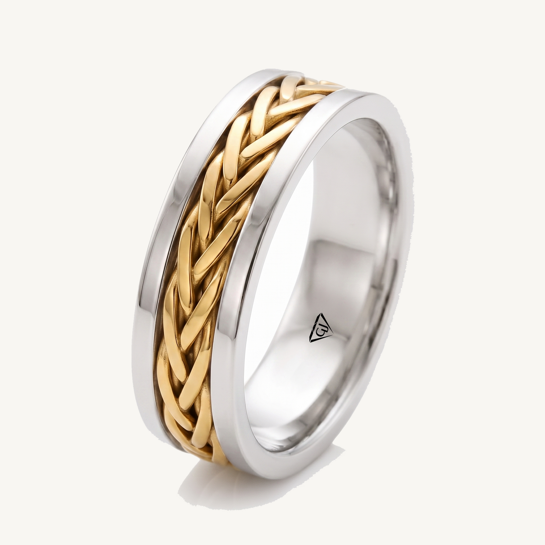Two Tone Braided Men's Solid Gold Band