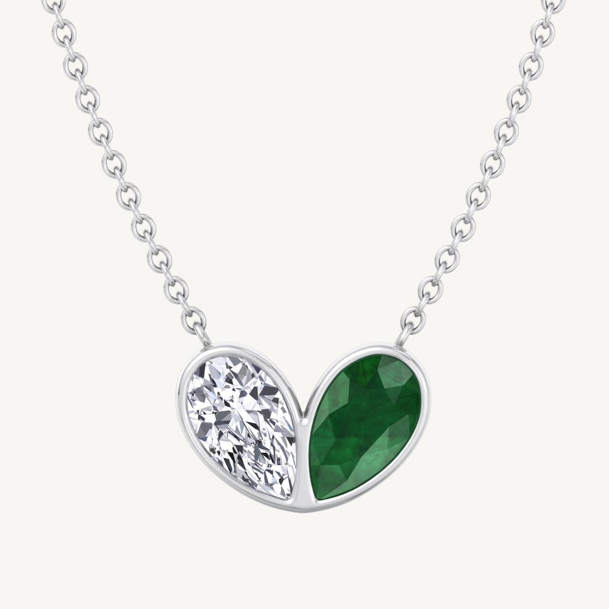 Pear Shape Green Emerald and Natural Diamond Pendant Necklace