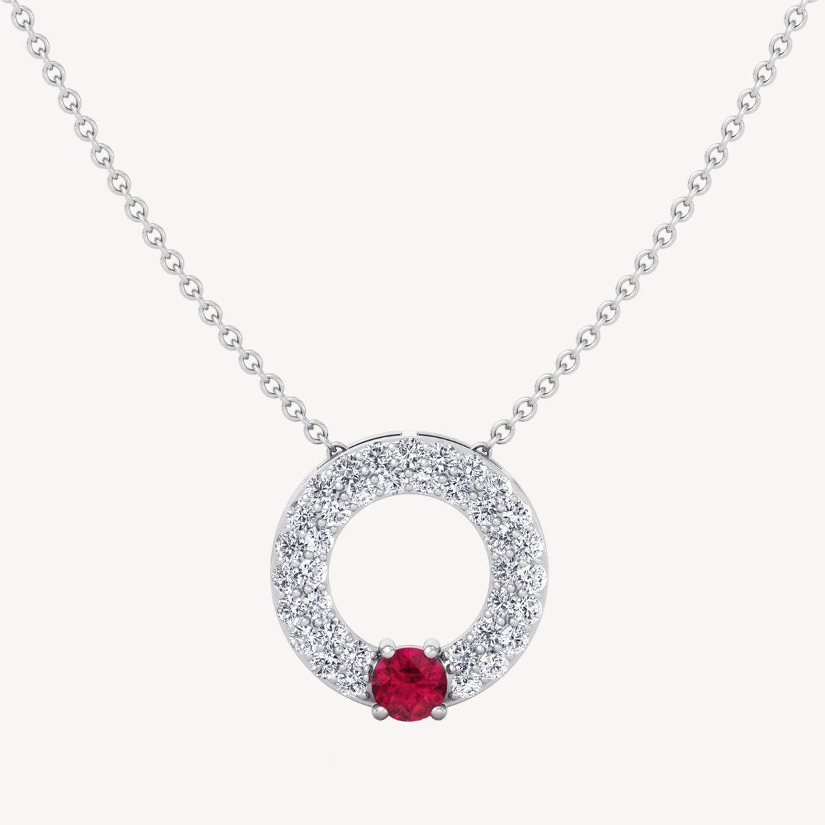 Round Shape Natural Diamond & Red Ruby Open Circle Pendant