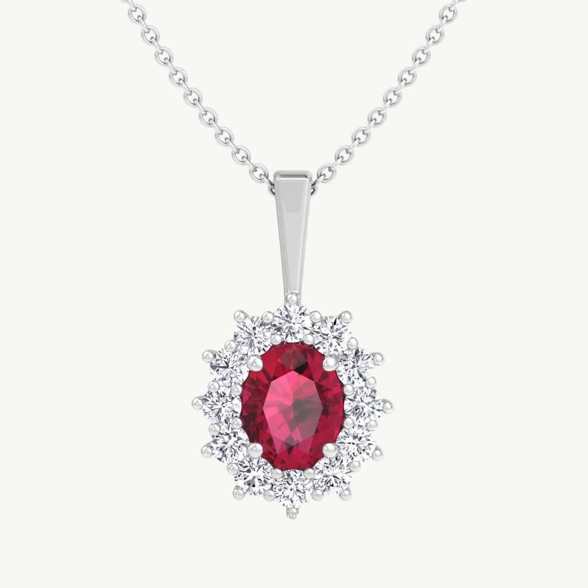 3.5CT Oval Ruby and Round Diamond Pendant Necklace