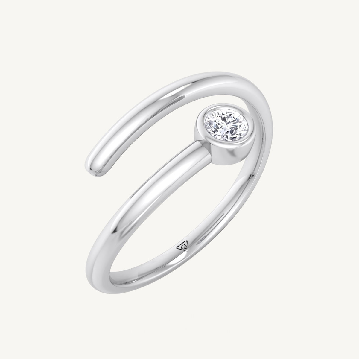 Round Cut Diamond Bezel Stacking Open Ring
