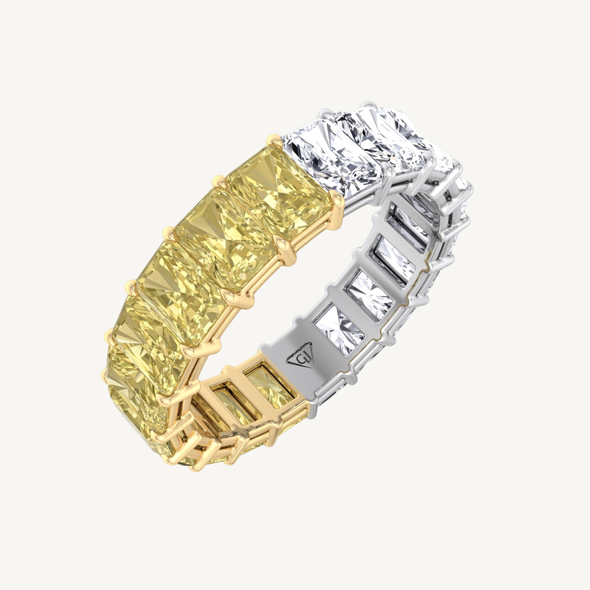 Two Tone Radiant Cut Yellow Diamond Eternity Band
