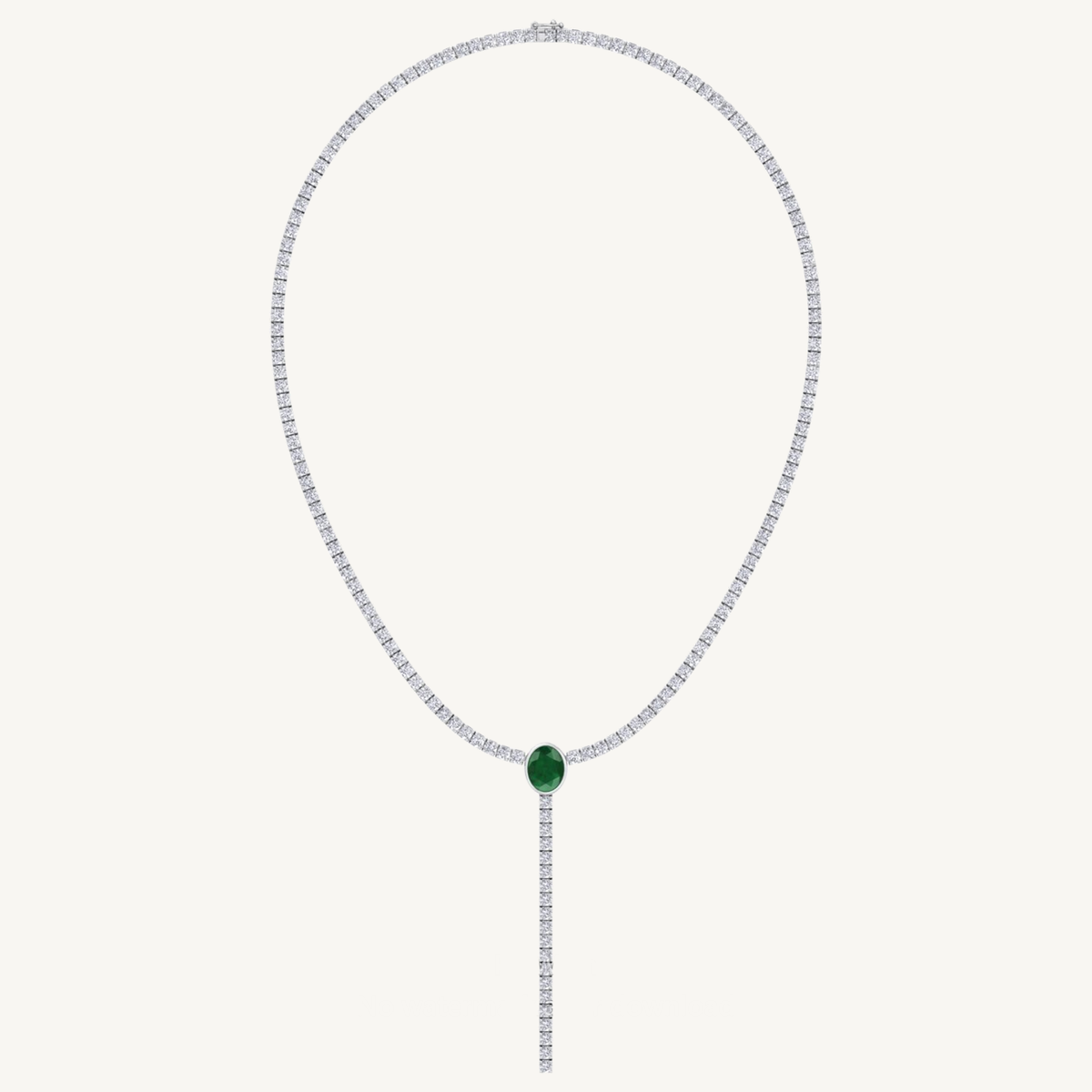 10.50CT T.W Round Natural Diamond Lariat Tennis Necklace with Natural Green Emerald Centerpiece