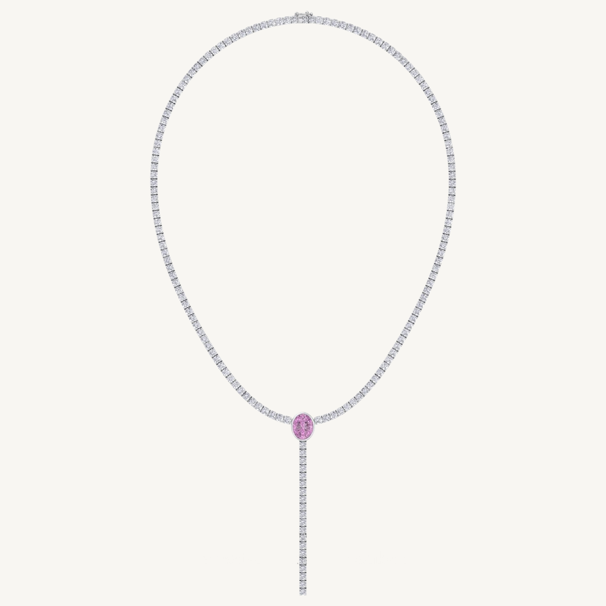 10.50CT T.W Round Natural Diamond Lariat Tennis Necklace with Natural Pink Sapphire Centerpiece