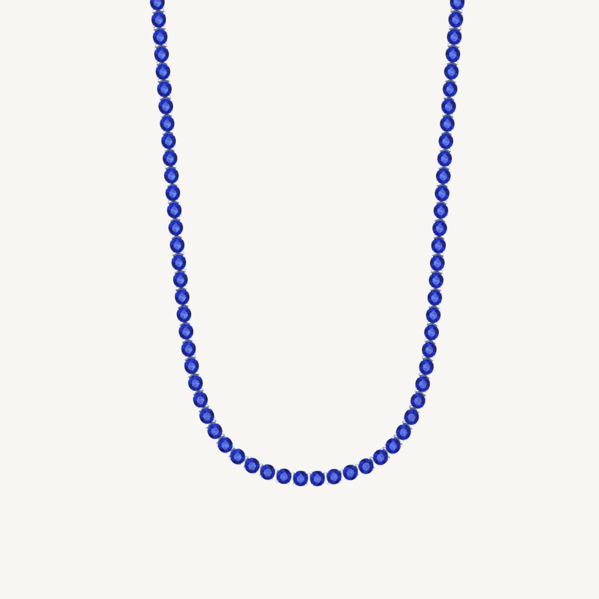 Round Cut Natural Blue Sapphire Tennis Necklace 14K Solid Gold