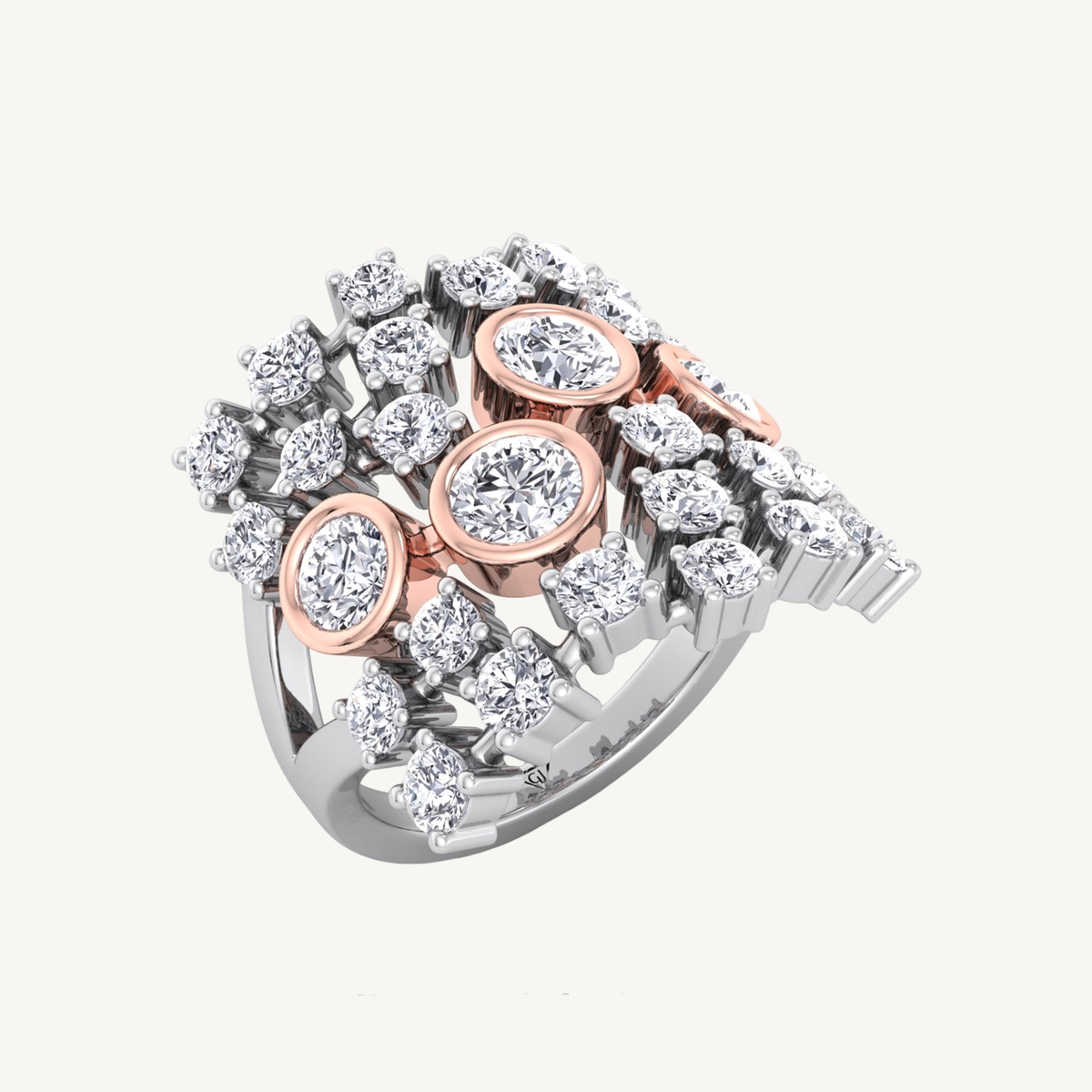 2.5TCW Round Shape Natural Diamond Two tone Bezel Cluster Ring