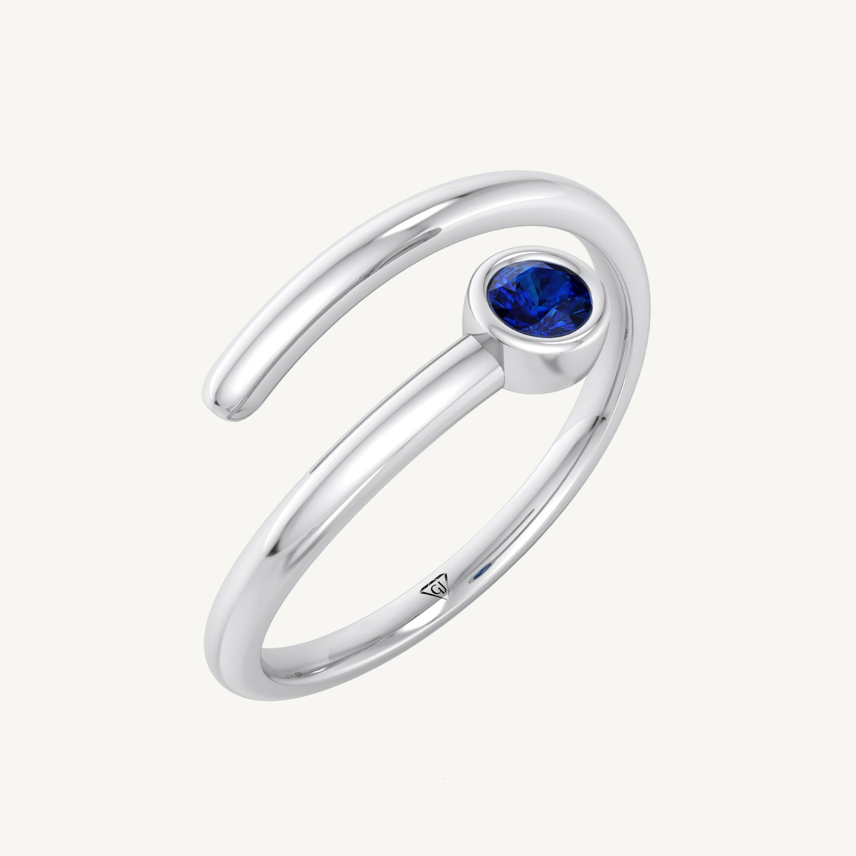 Round Cut Blue Sapphire Bezel Set Stacking Ring