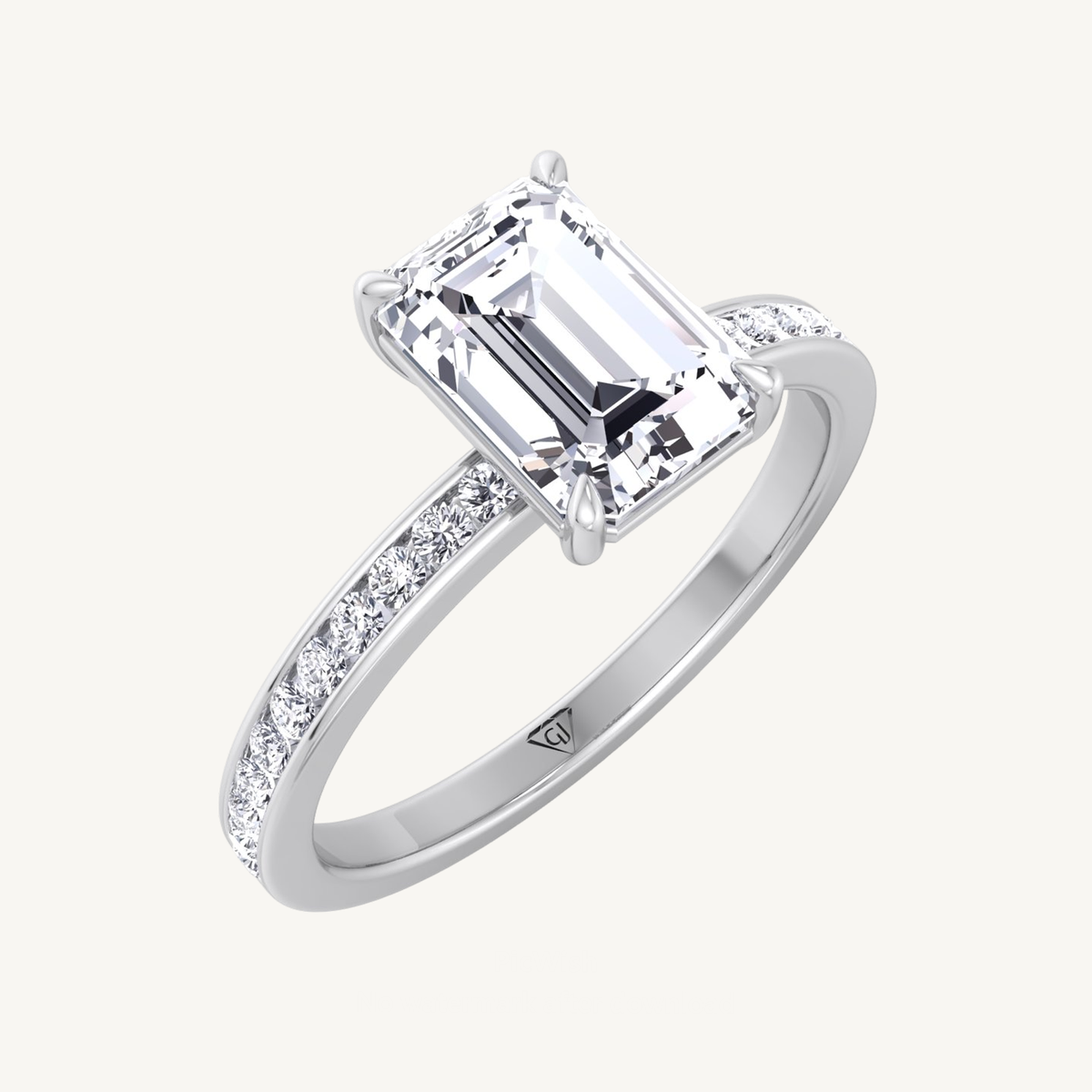 Emerald Shape Diamond Engagement Ring with Channel Set Band