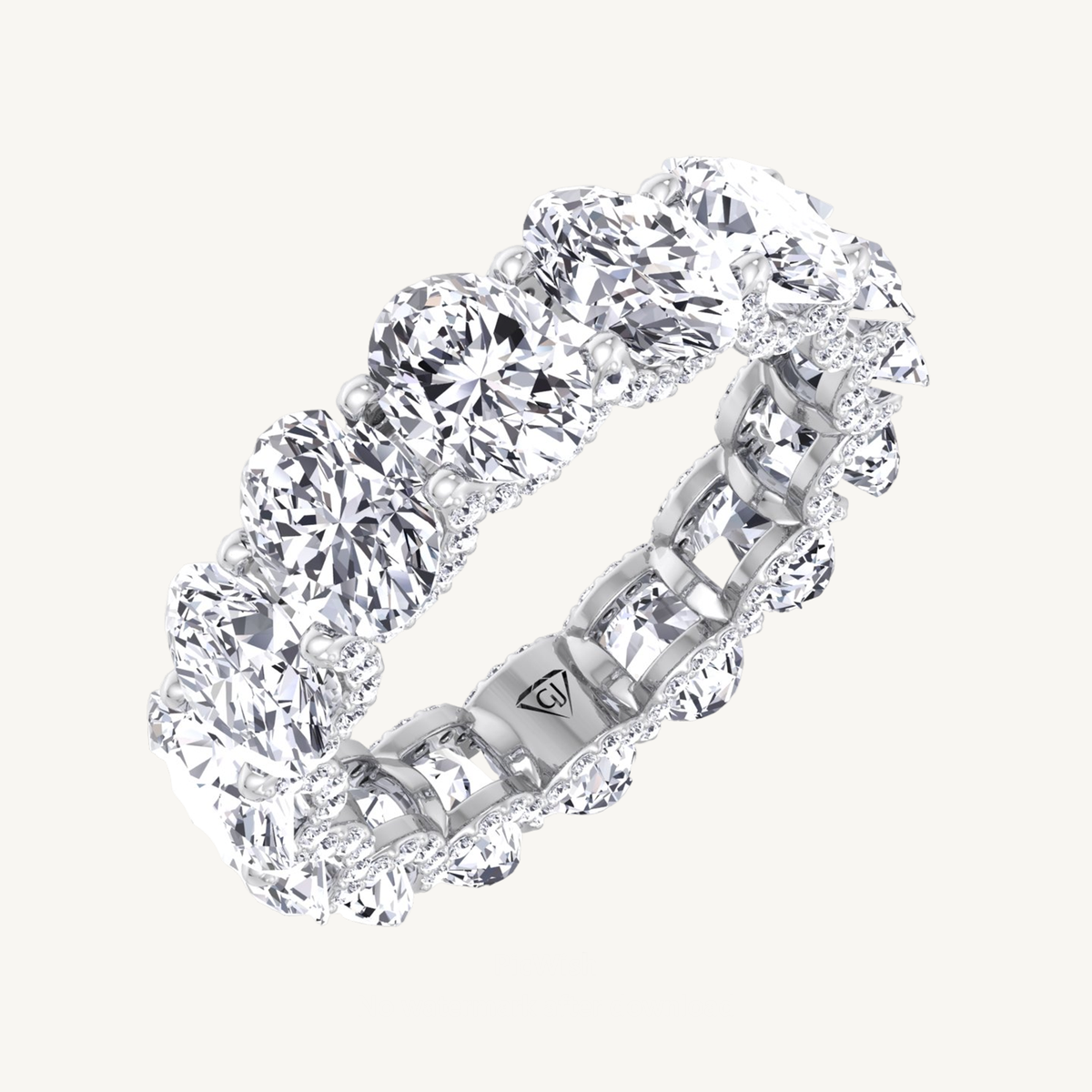 Oval Cut Diamond Eternity Band With Invisible Halo