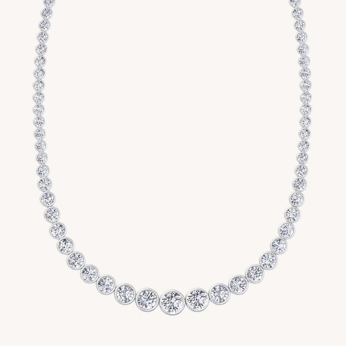 Bezel Set Graduated Natural Diamond Tennis Necklace 18K Solid Gold
