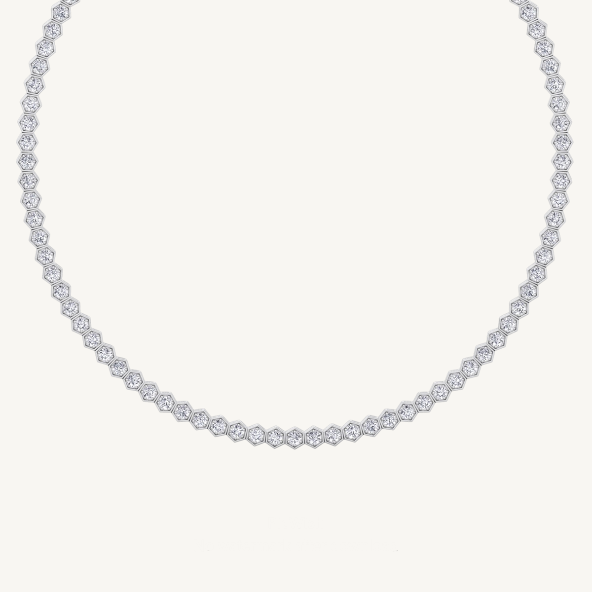 Hexagonal Bezel Set Natural Diamond Tennis Necklace 18K Solid Gold