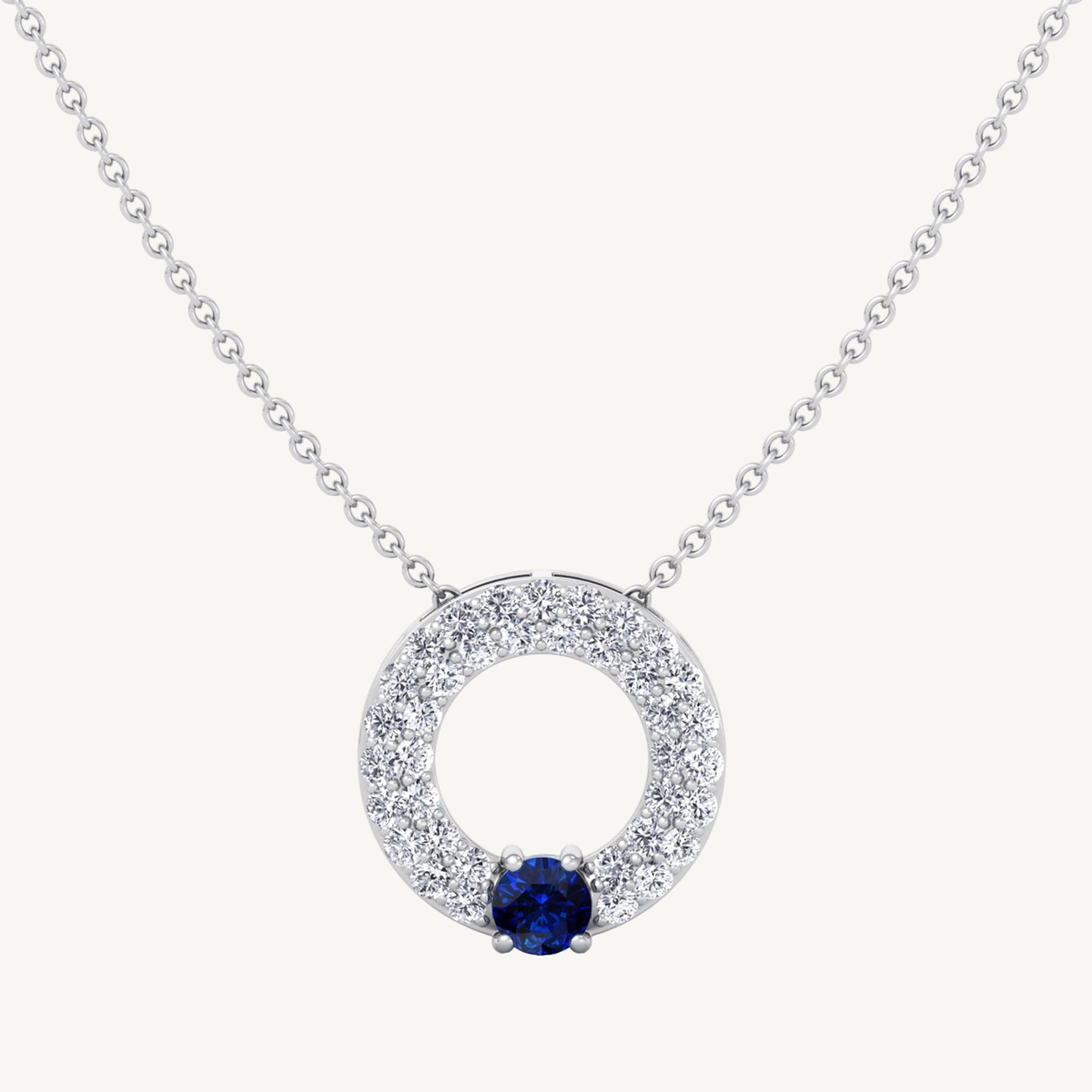 Round Shape Natural Diamond & Blue Sapphire Open Circle Pendant