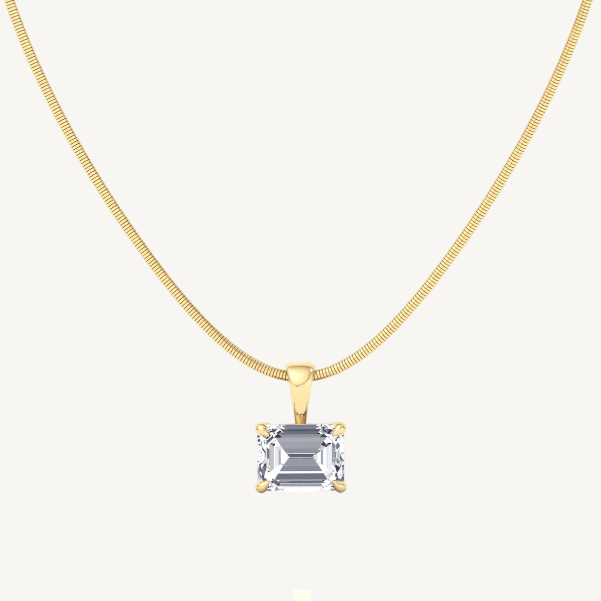 Emerald-Cut Natural Diamond Necklace on Luxe Omega Chain