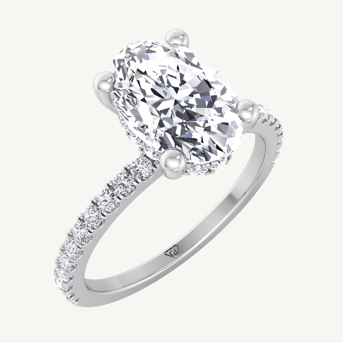 Invisible Halo Oval Cut Diamond Engagement Ring