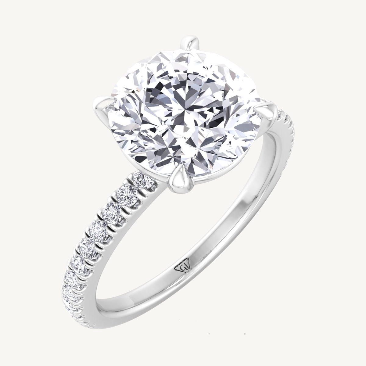 Round Cut Diamond Ring with Sidestones