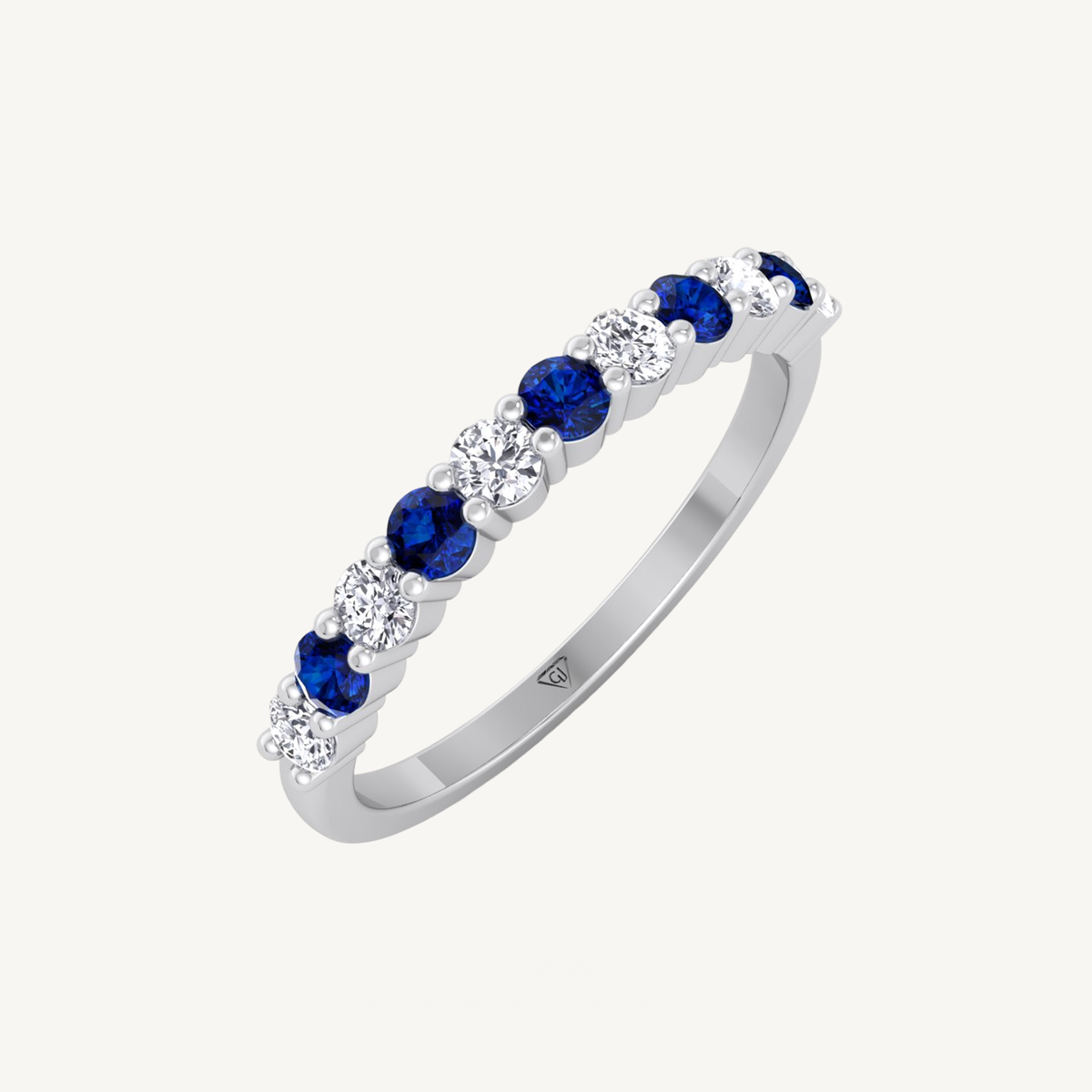 0.70CT Round Alternating Natural Blue Sapphire and Diamonds Halfway Eternity Band