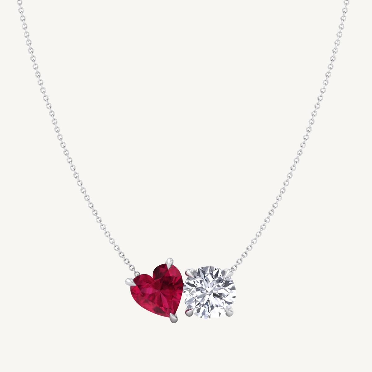 Toi Et Moi Natural Ruby Heart and Round Diamond Pendant