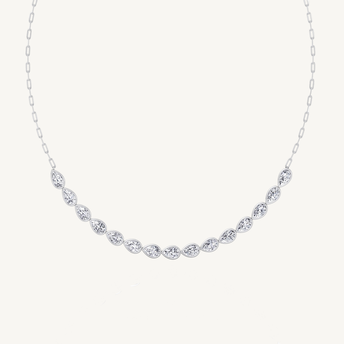 Paper Clip and Pear Shape Bezel Set Diamond Tennis Necklace