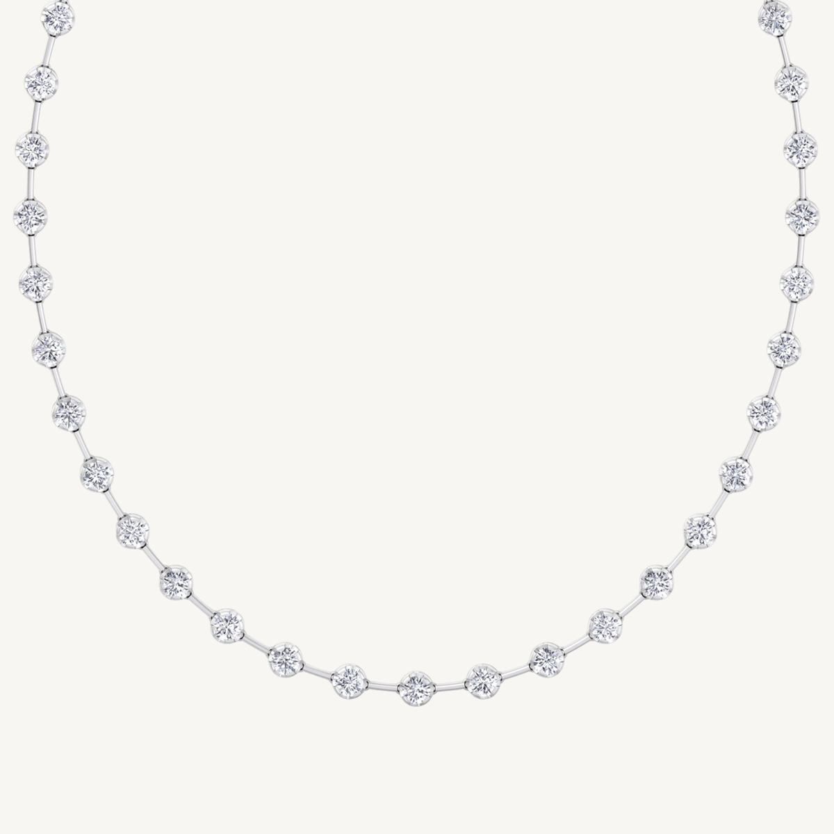Crown Prong Round Natural Diamond Bar Necklace