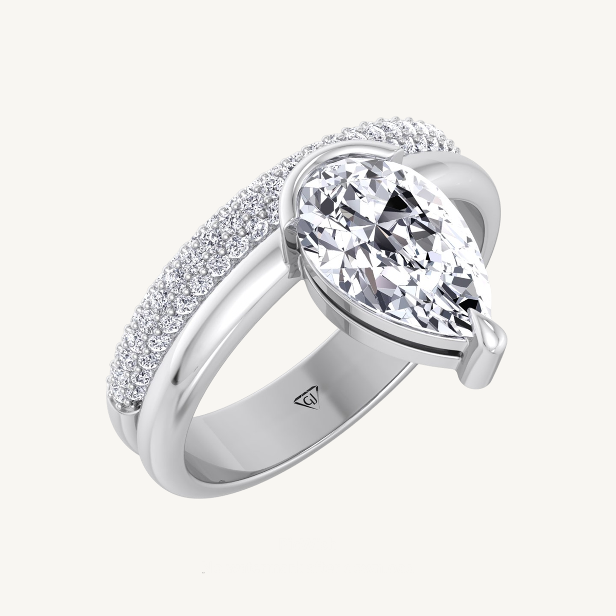 Zelie - Floating Pear Shape Diamond Double Band Engagement Ring