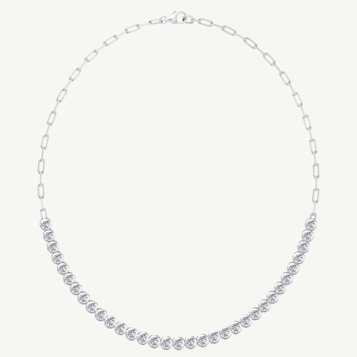 Paper Clip and Bezel Set Diamond Tennis Necklace