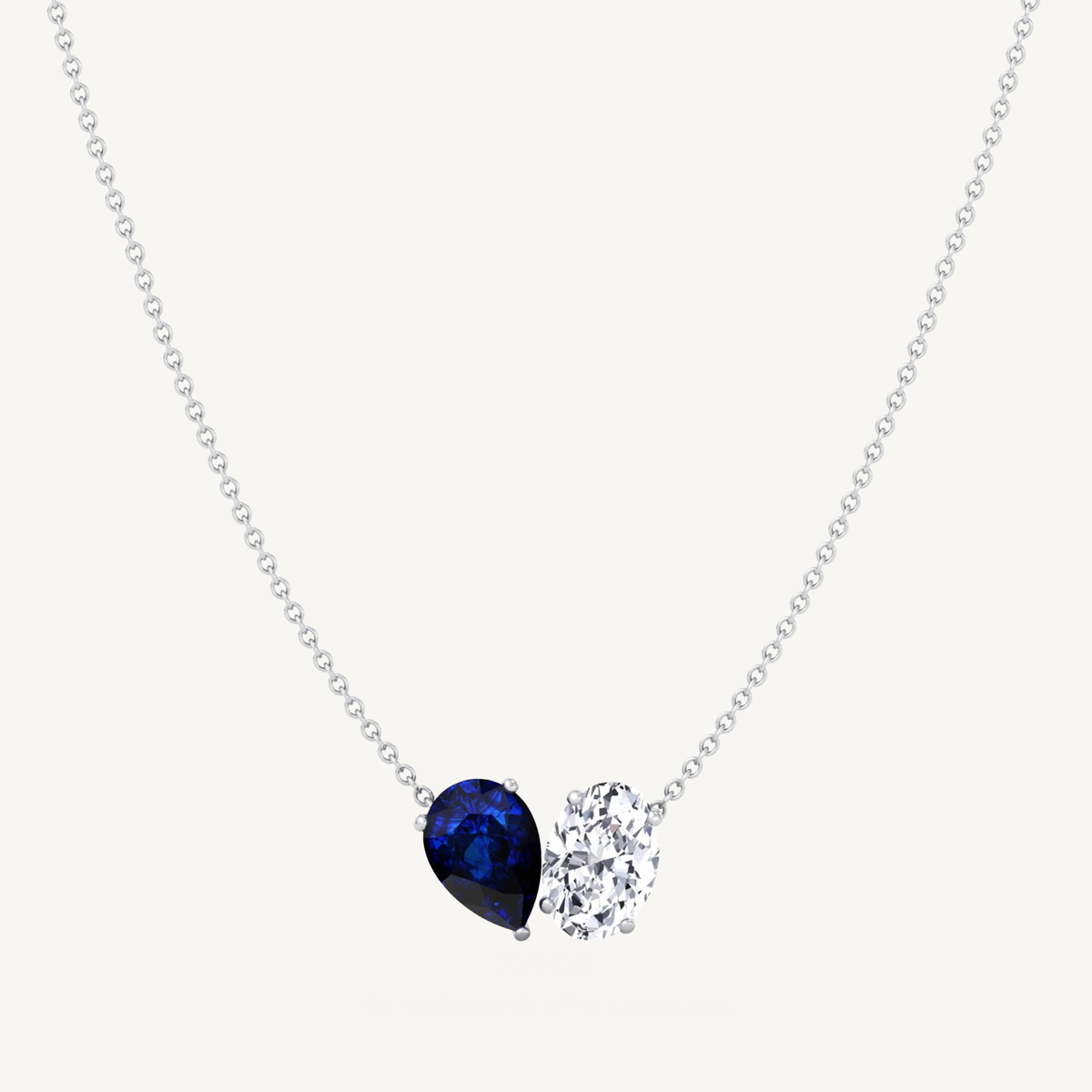 Natural Pear Shape Sapphire and Oval Diamond Pendant