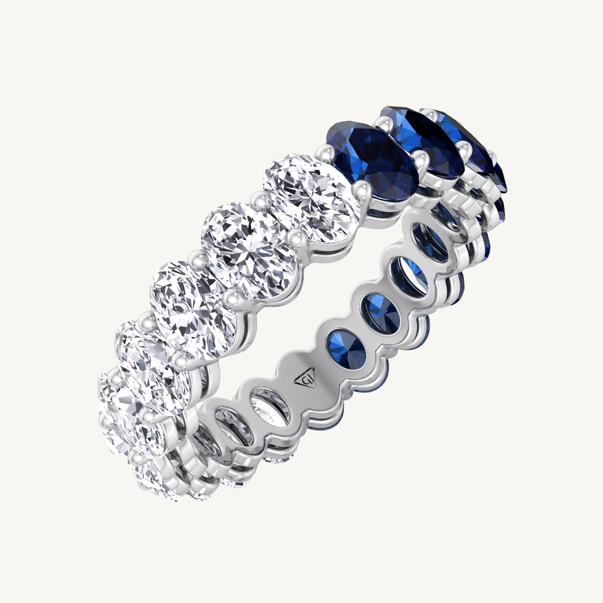 Eclair - Oval Shape Diamond and Blue Sapphire Eternity Band