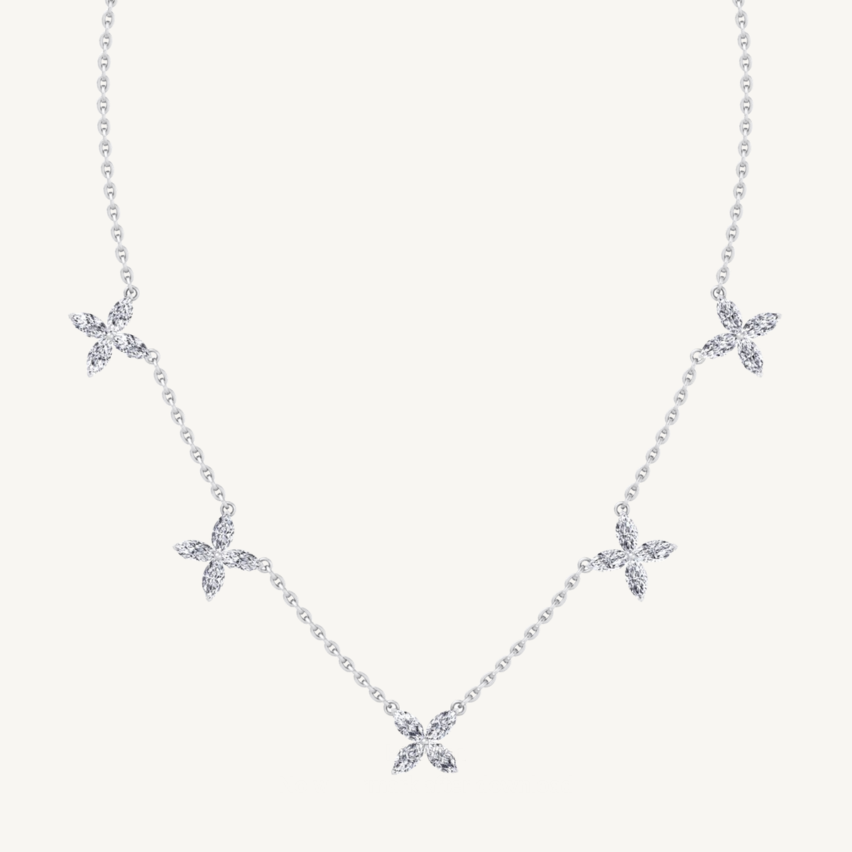2CTW Marquise Shape Natural Diamond Station Flower Necklace