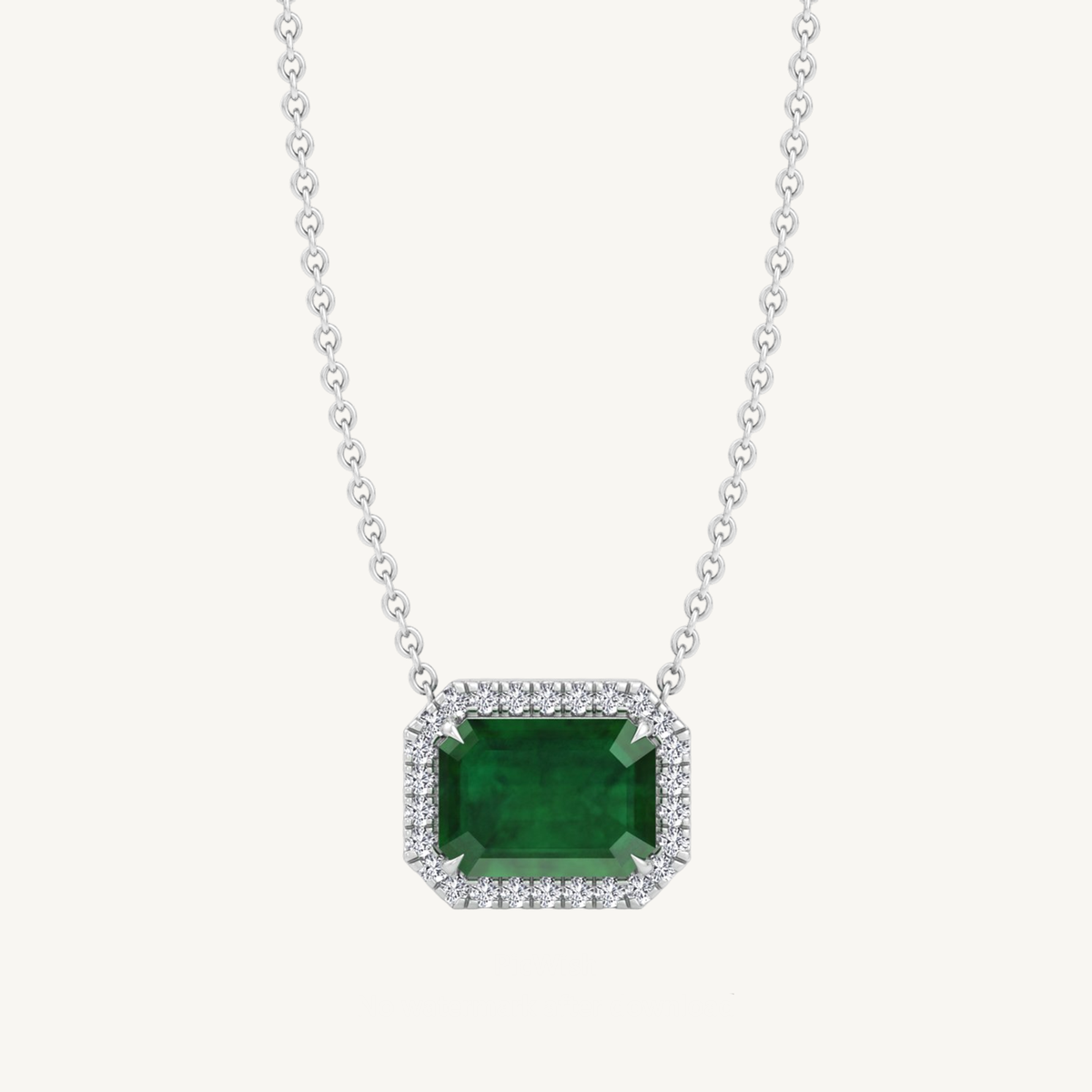 3.10CT T.W. Emerald Cut Green Emerald & Diamond Halo Pendant
