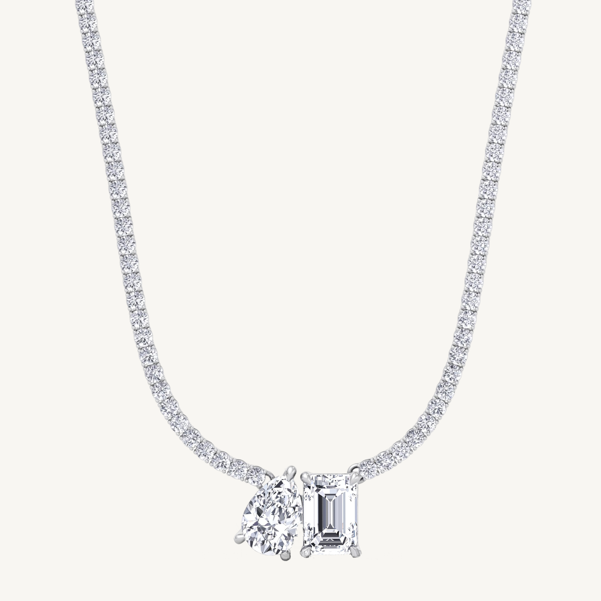 Toi Et Moi Pear and Emerald Natural Diamond Tennis Necklace
