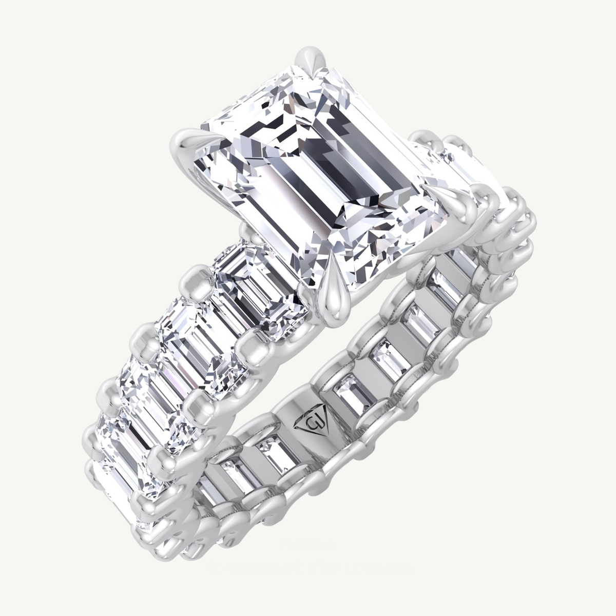 4 Carat Emerald Cut Diamond Eternity Engagement Ring - U Prong Setting
