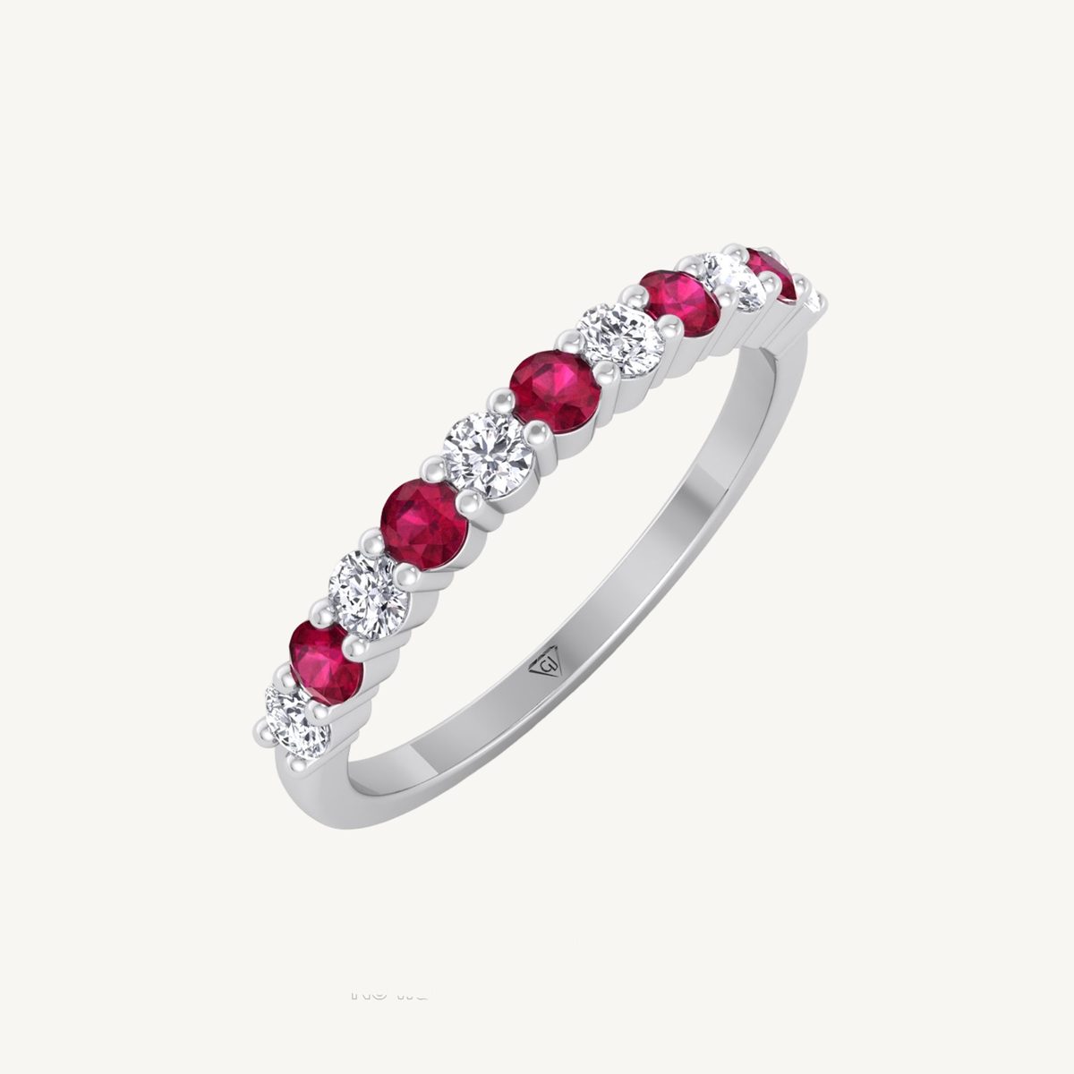 0.70CT Round Alternating Natural Red Ruby and Diamonds Halfway Eternity Band