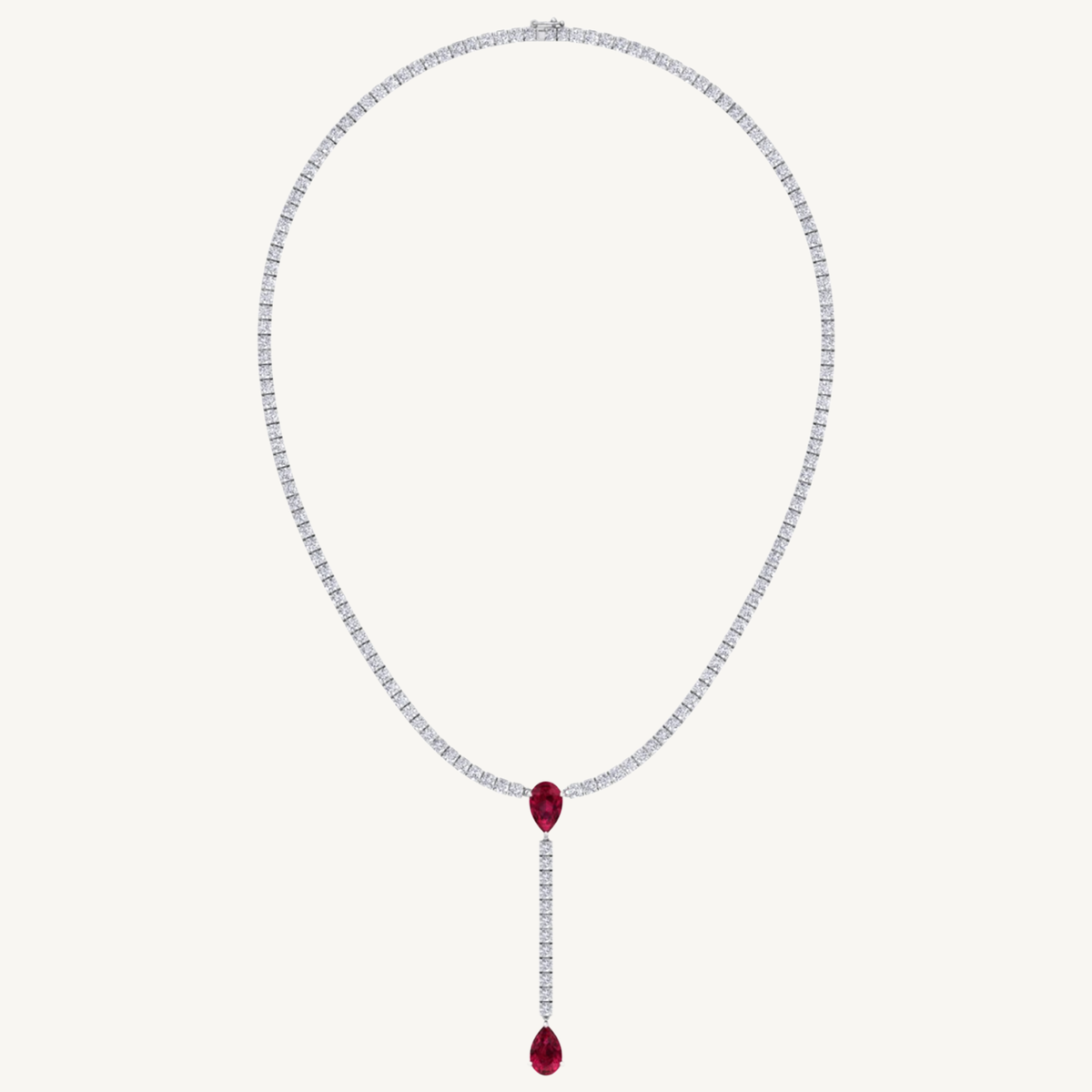 10.50CT T.W Round Natural Diamond Lariat Tennis Necklace with Natural Red Ruby Centerpiece