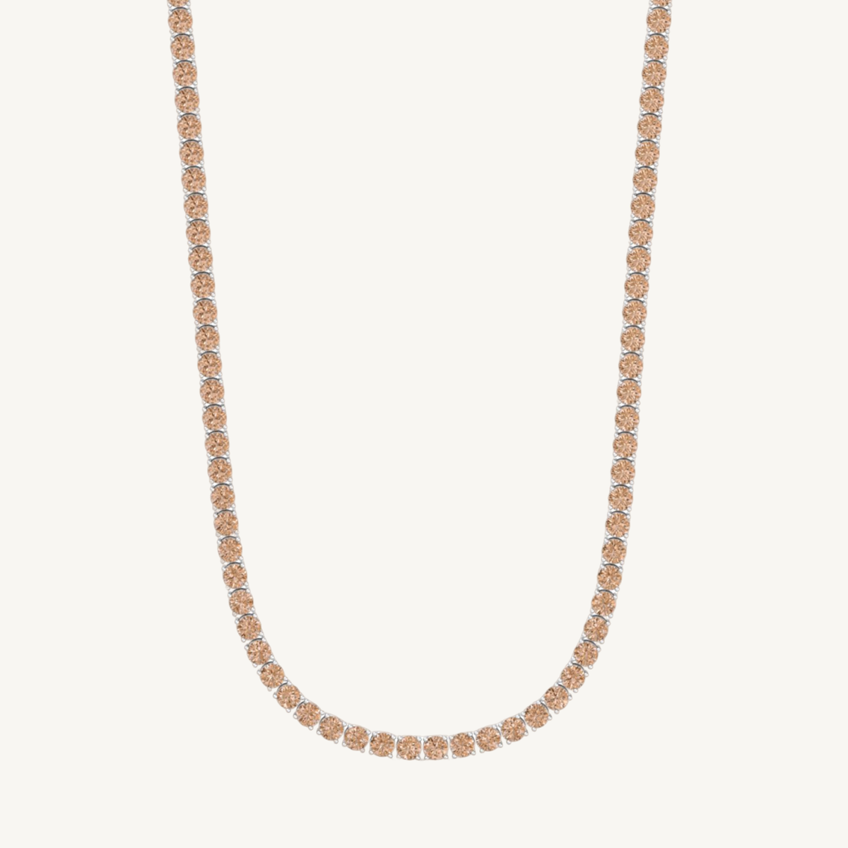 4 Prong Champagne Diamond Tennis Necklace 18K Solid Gold