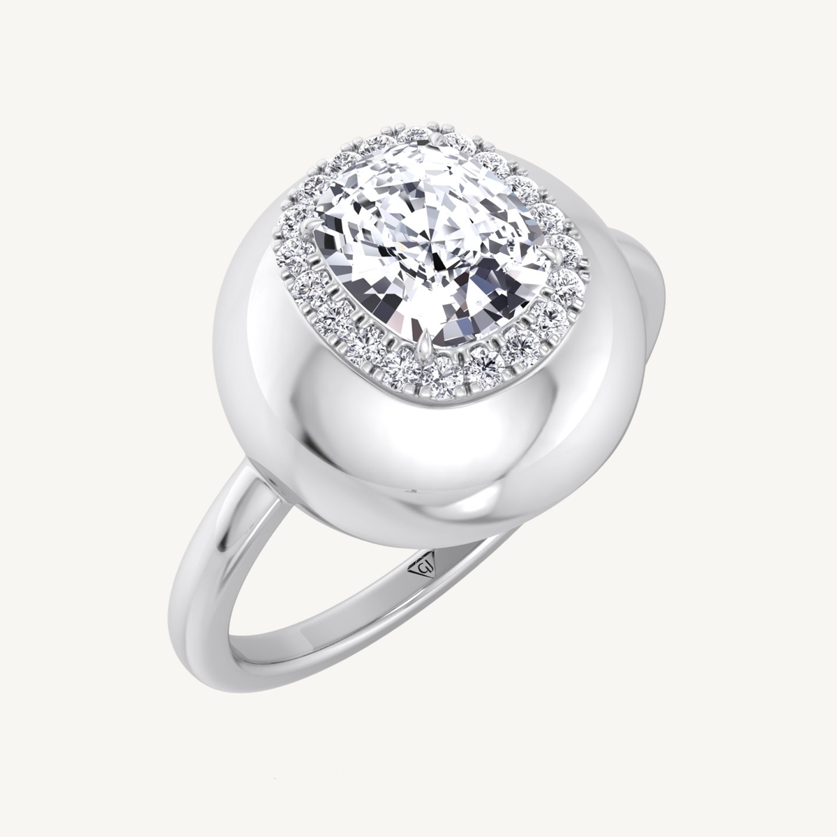 Inez - Bubble Bezel Cushion Shape Halo Diamond Engagement Ring