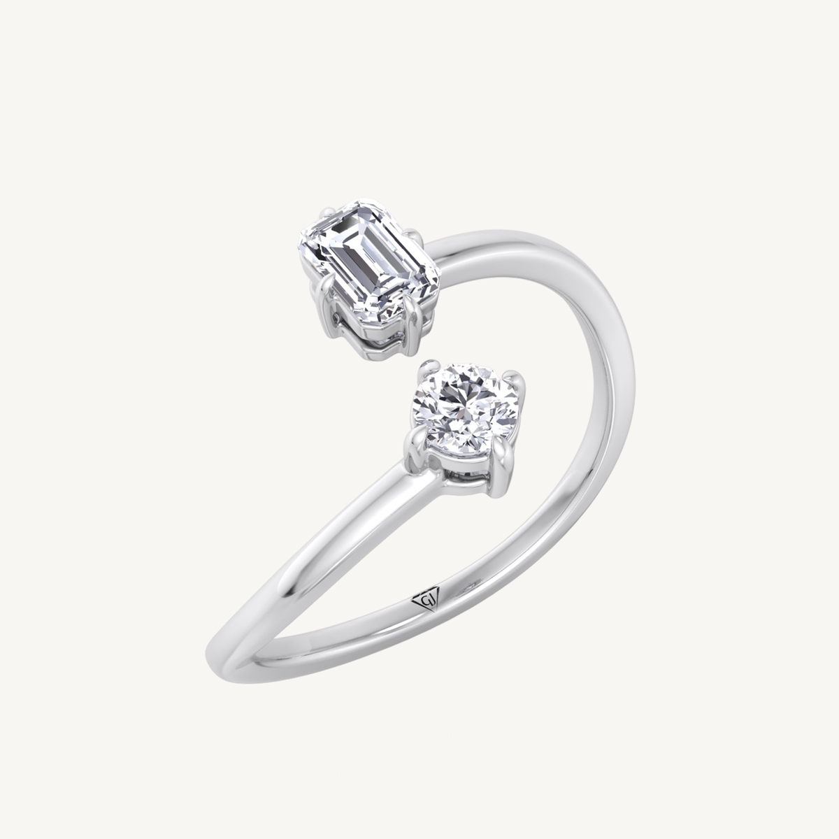 Emerald Cut & Round Cut Diamond Stackable Ring