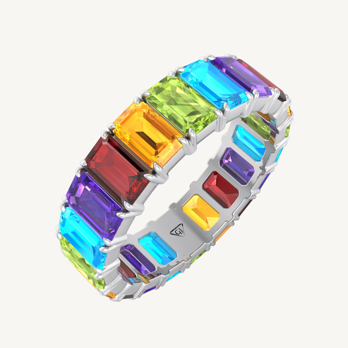 Multi-Color Emerald Shape Eternity Band