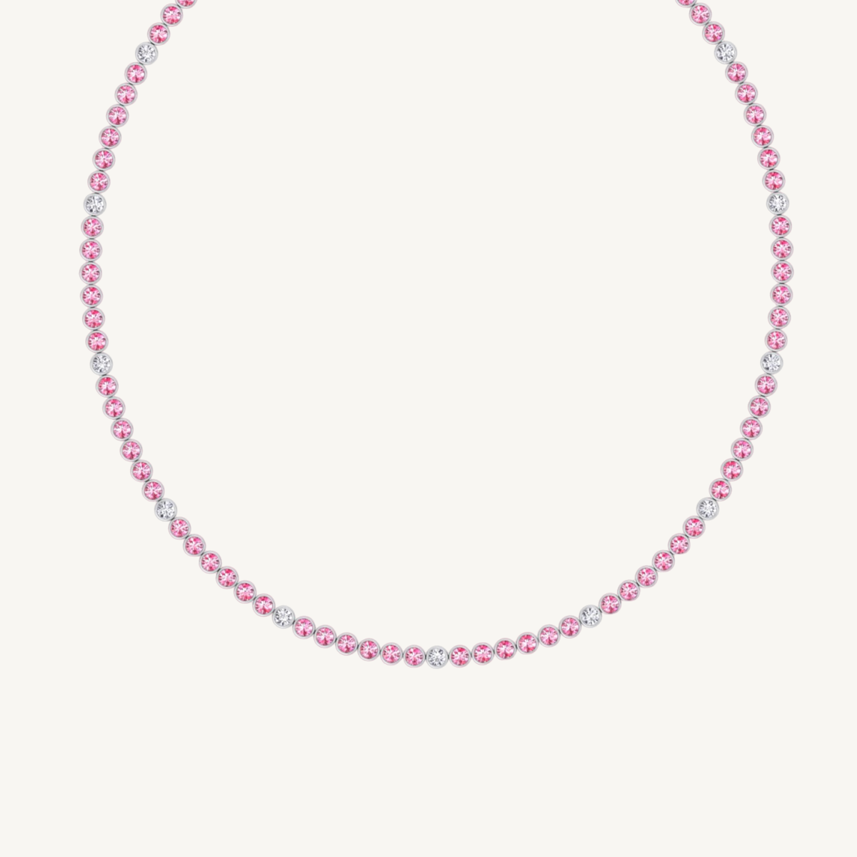 13CT Bezel Set Natural Pink Sapphire Tennis Necklace with Diamonds