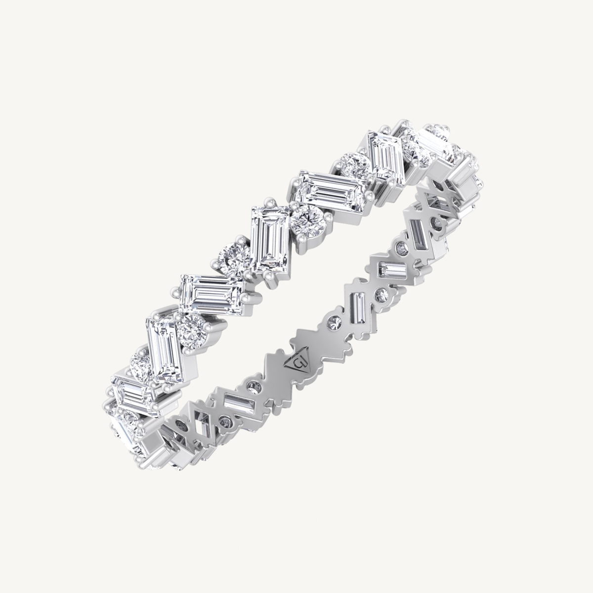 Baguette and Round Shape Diamond Offset Band