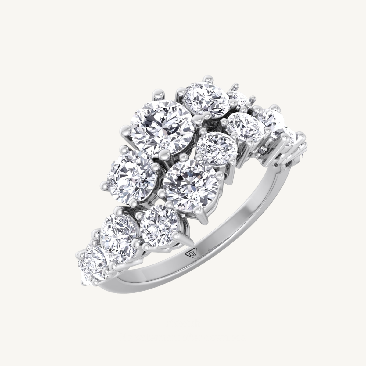 Round Shape Graduated Natural Diamond Clustered Ring