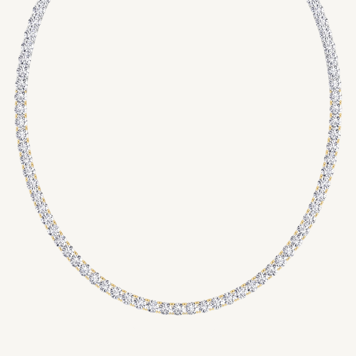 4 Prong Natural Diamond Two Tone Tennis Necklace 14K Solid Gold