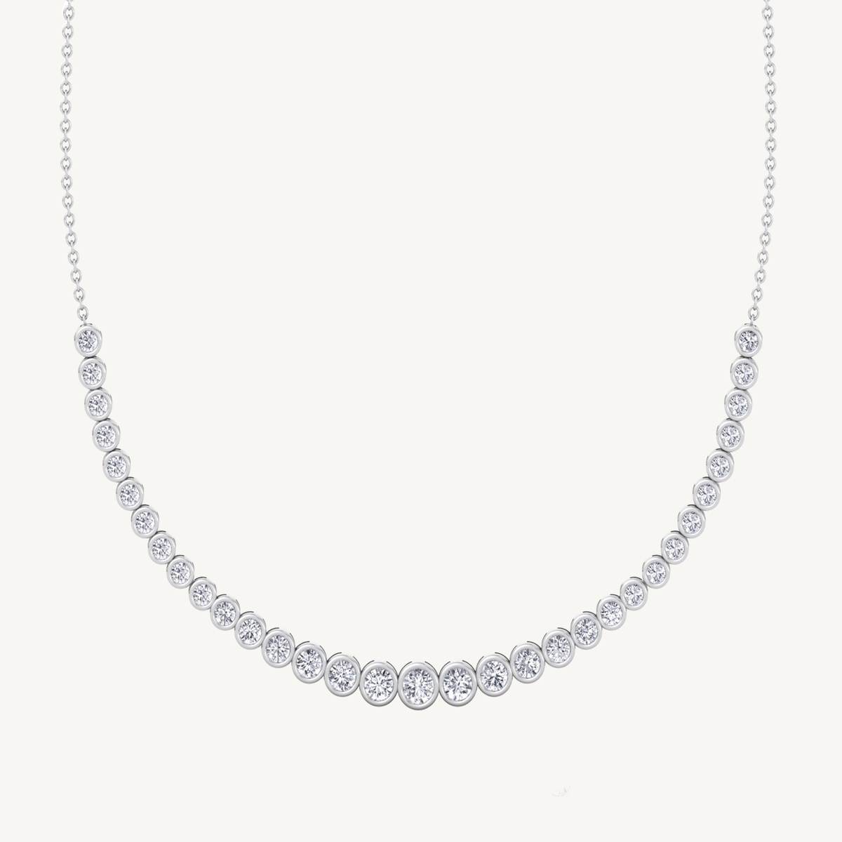 Halfway Graduated Bezel Set Natural Diamond Tennis Necklace